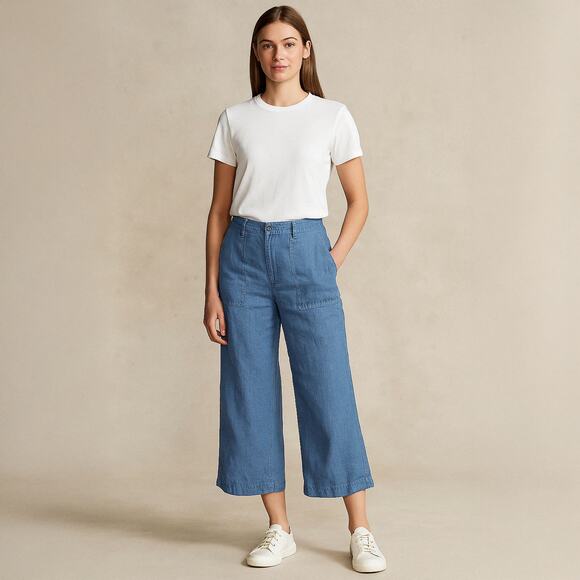 Lauren Ralph Lauren Pants - Lauren Ralph Lauren Chambray Linen Wide Leg Cropped Capri Pants Sz 8